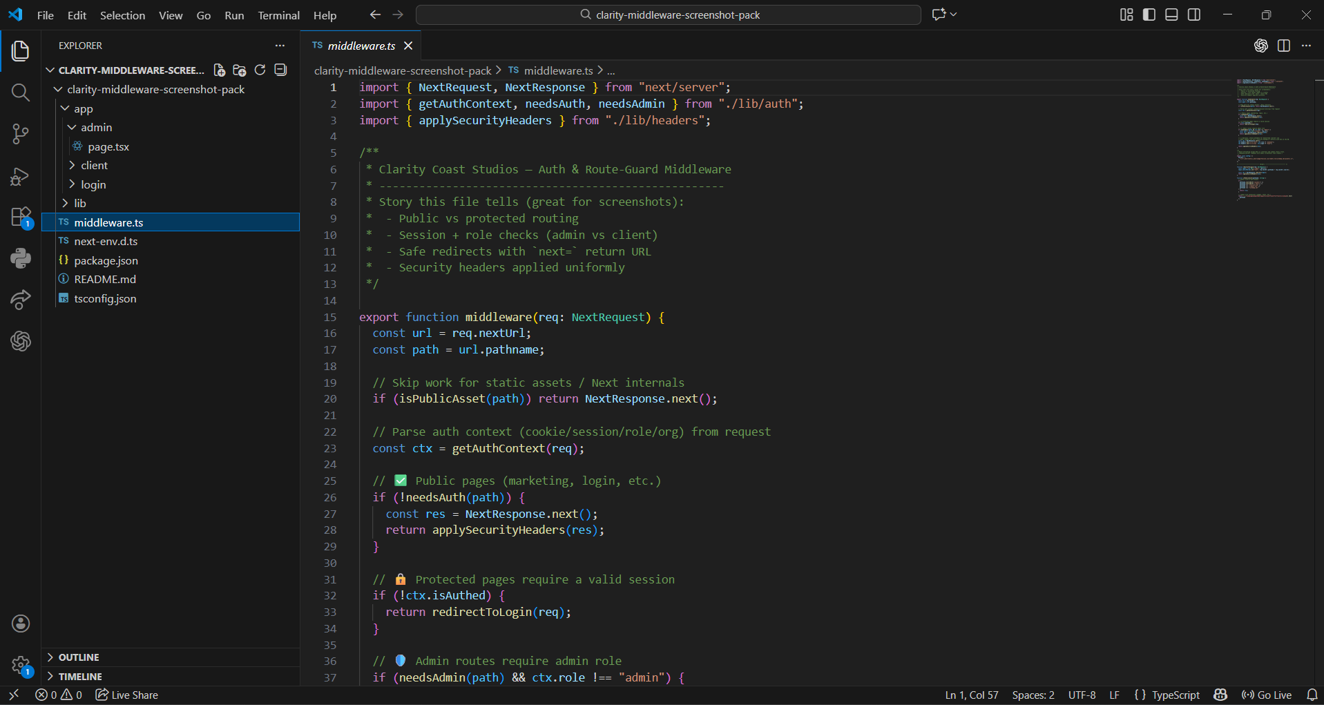 Code editor showing middleware