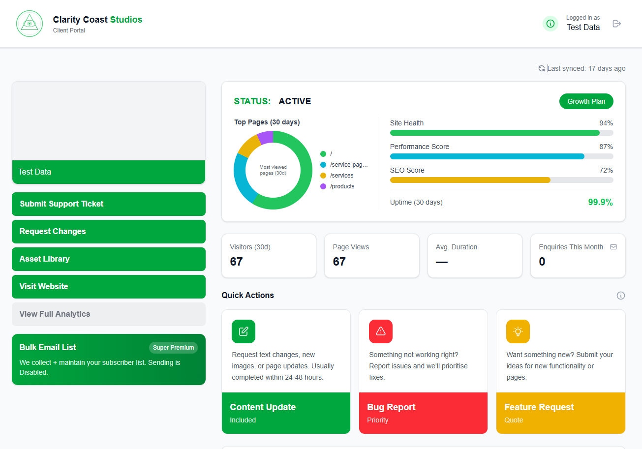 Client Hub portal dashboard preview